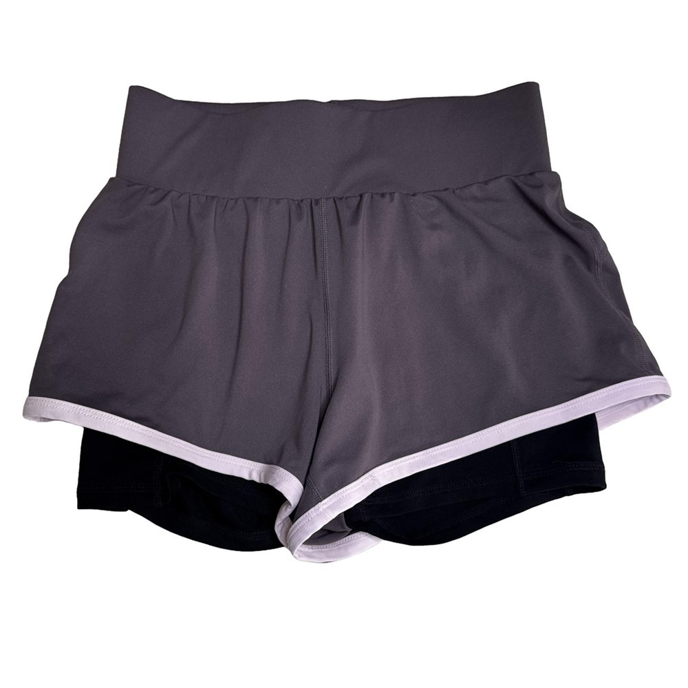 Fabletics Gray and Black with Lavender Trim Shorts Size XS Stretchy NWOT